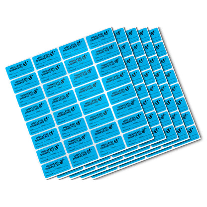 1.5 x 0.75in Stickers: Sanitized High-Level Disinfected Labels