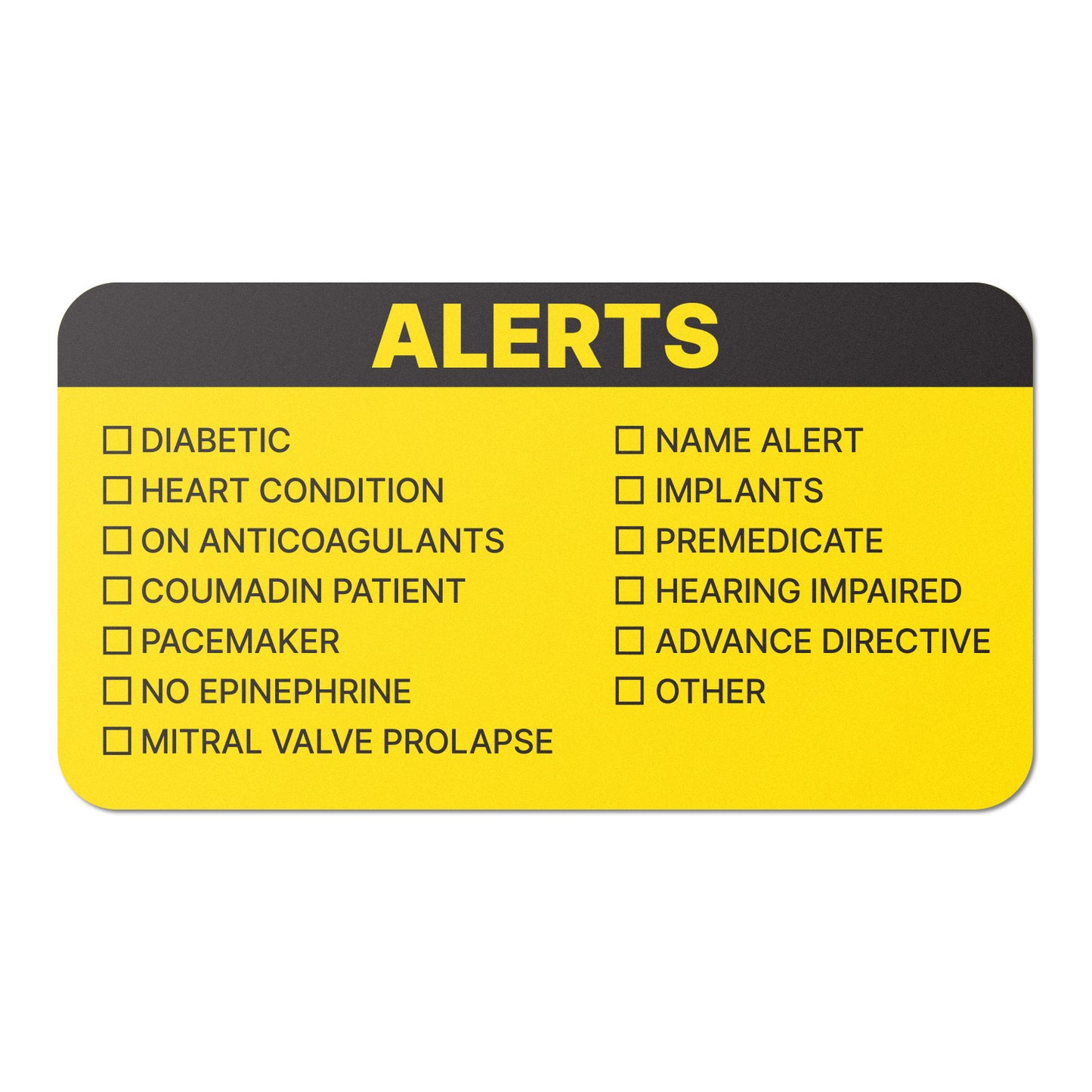 3.25 x 1.75in Stickers: Medical Alert Checklist Patient File Folder Labels