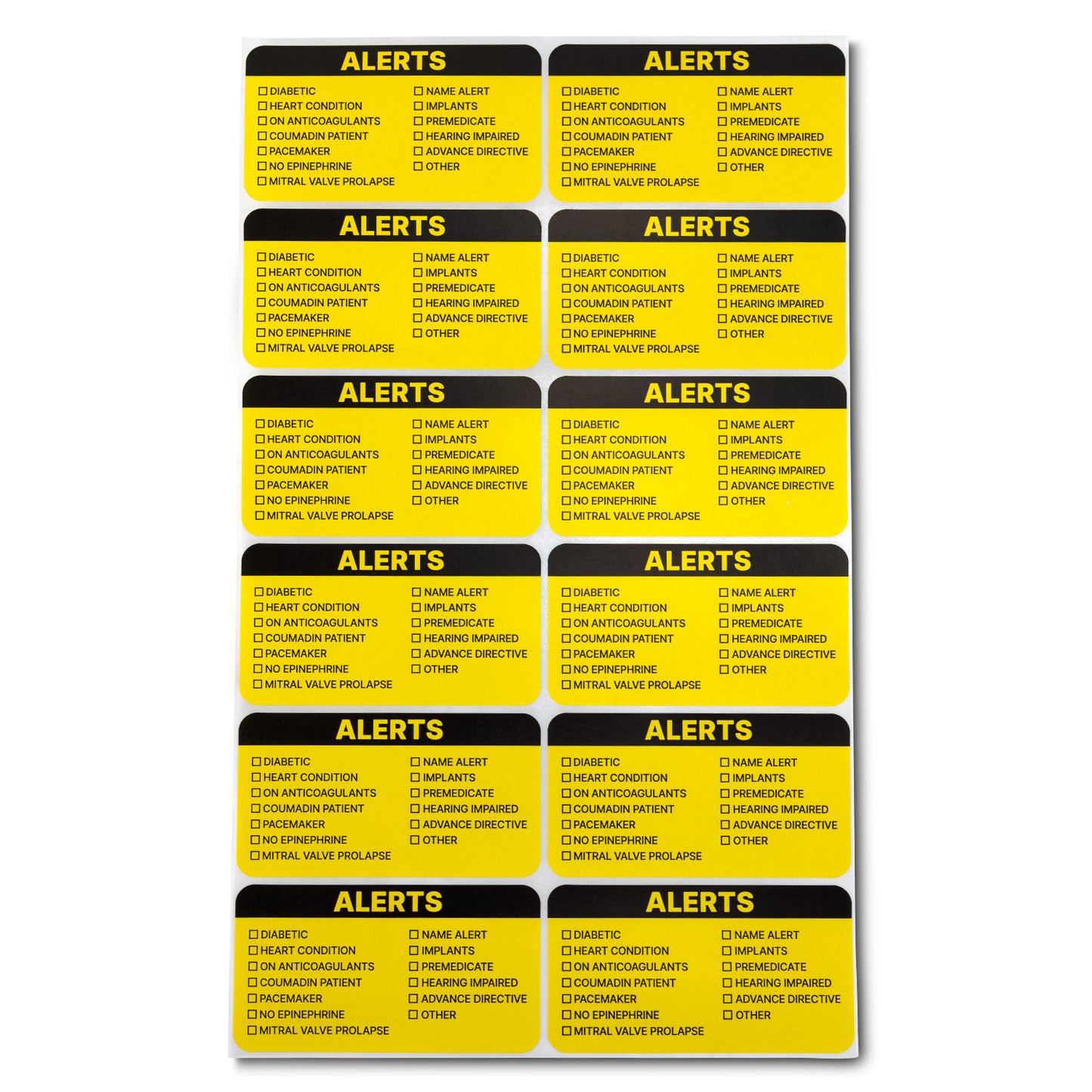 3.25 x 1.75in Stickers: Medical Alert Checklist Patient File Folder Labels