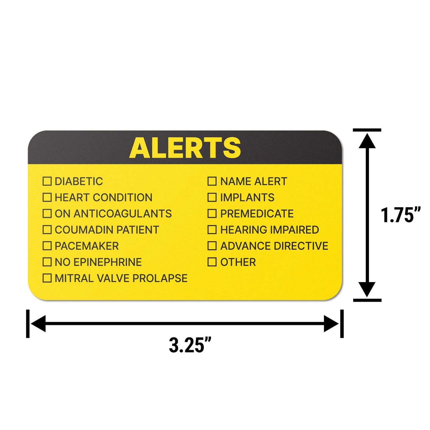 3.25 x 1.75in Stickers: Medical Alert Checklist Patient File Folder Labels