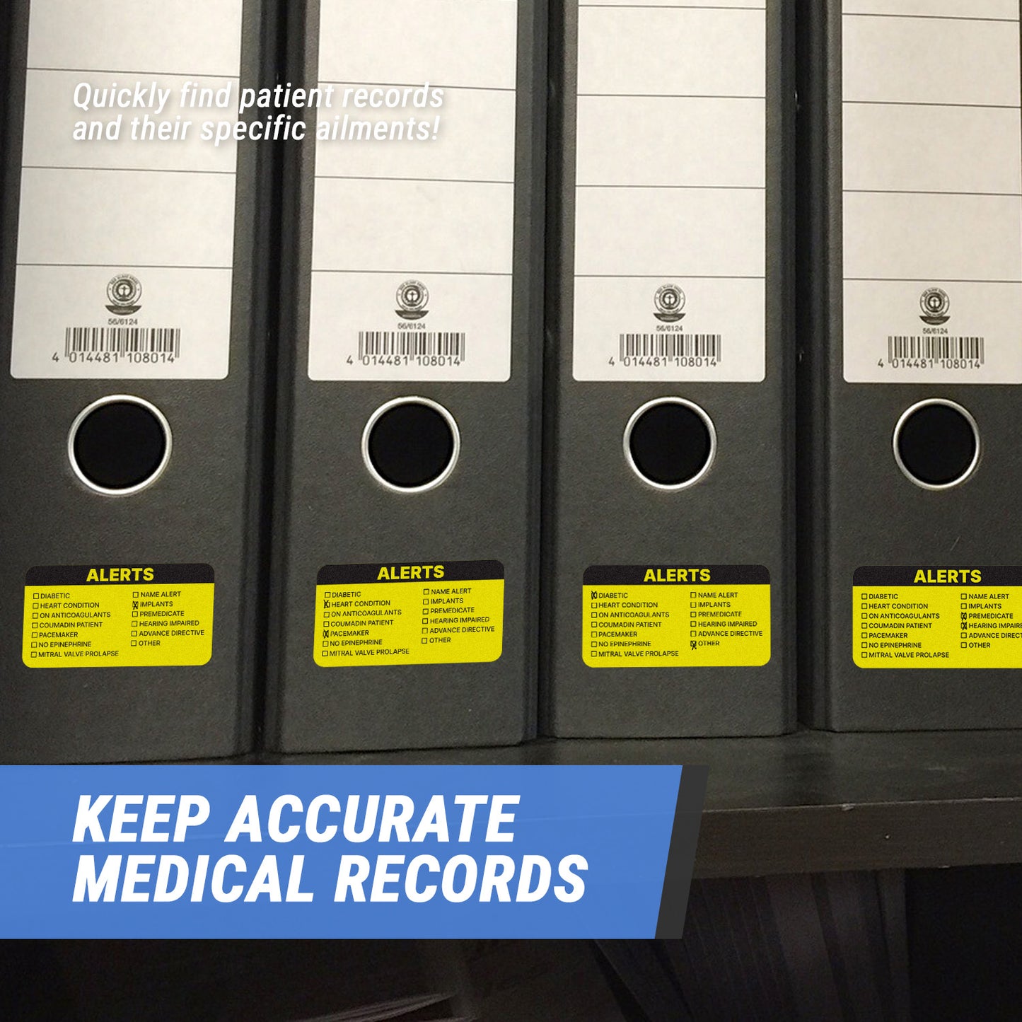 3.25 x 1.75in Stickers: Medical Alert Checklist Patient File Folder Labels