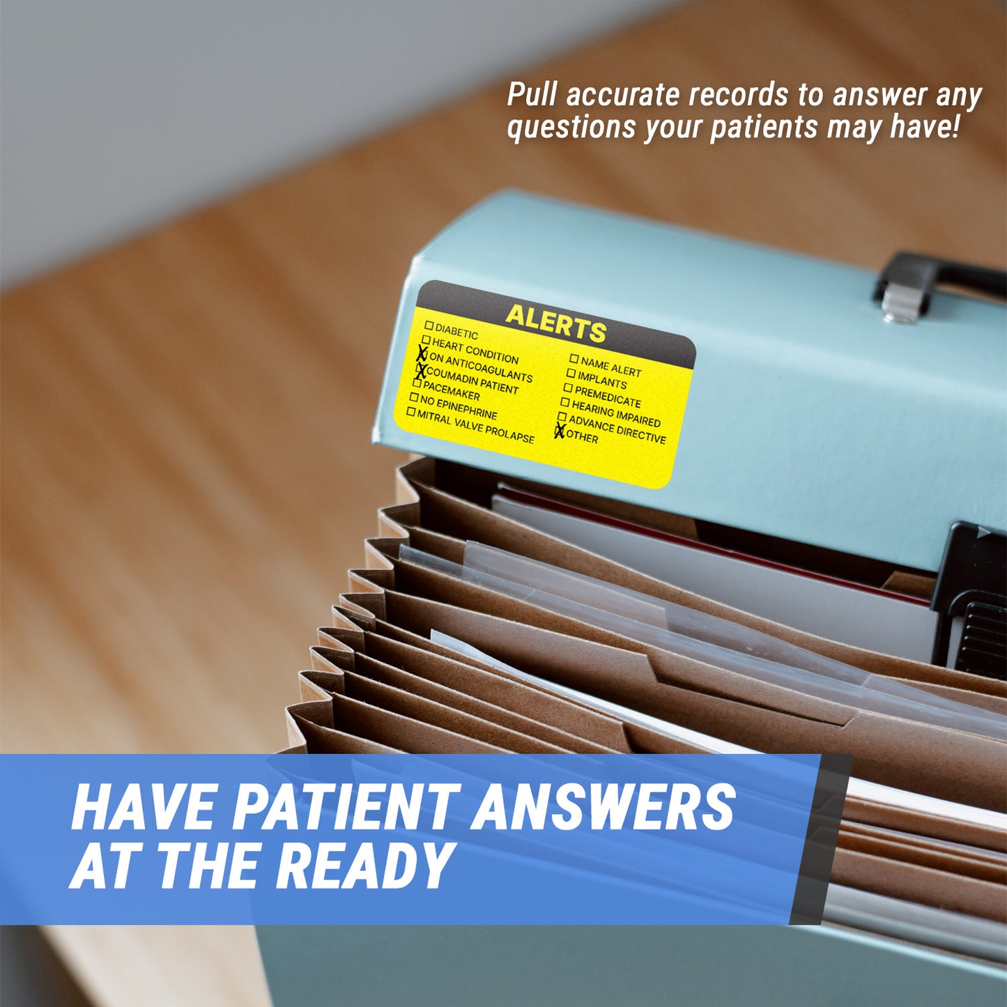 3.25 x 1.75in Stickers: Medical Alert Checklist Patient File Folder Labels