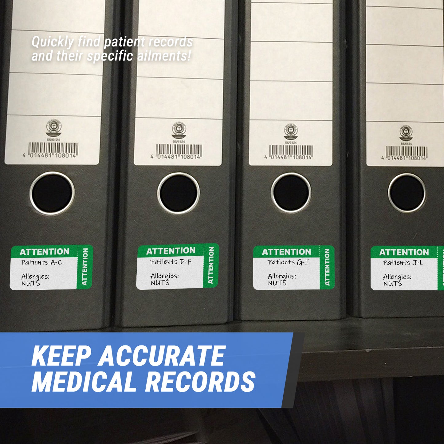 3.5 x 1.75in Stickers: Medical Alert File Folder Labels (Green & White)