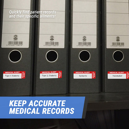 3 x 1in Stickers: Medical Alert File Folder Labels (Red & White)
