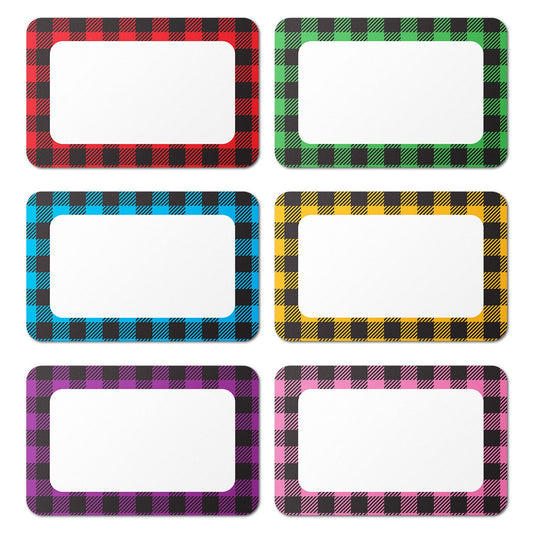 3.5 x 2.25in Stickers: Plaid Border Write-In Name Tags (6 Designs)