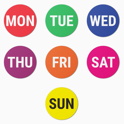 1in Monday to Sunday Labels Multi-Colored (Sheet)