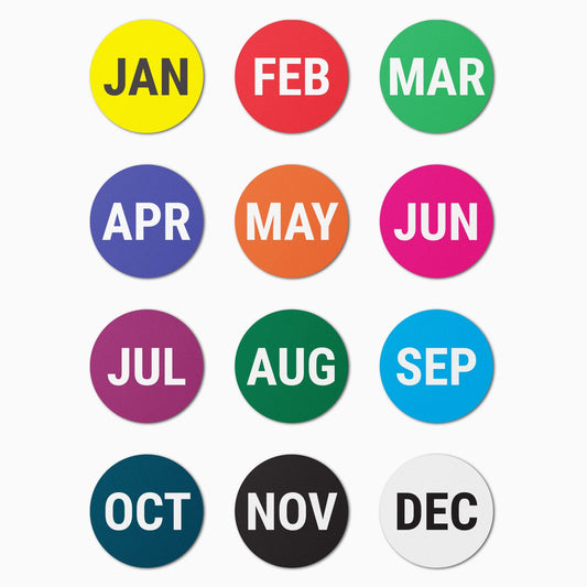 1in January to December Month Labels Multi-Colored (Sheet)