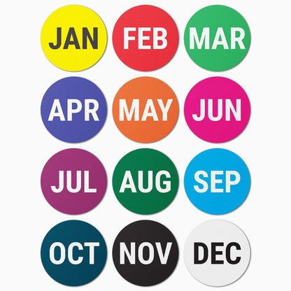 1in January to December Month Labels Multi-Colored (Sheet)