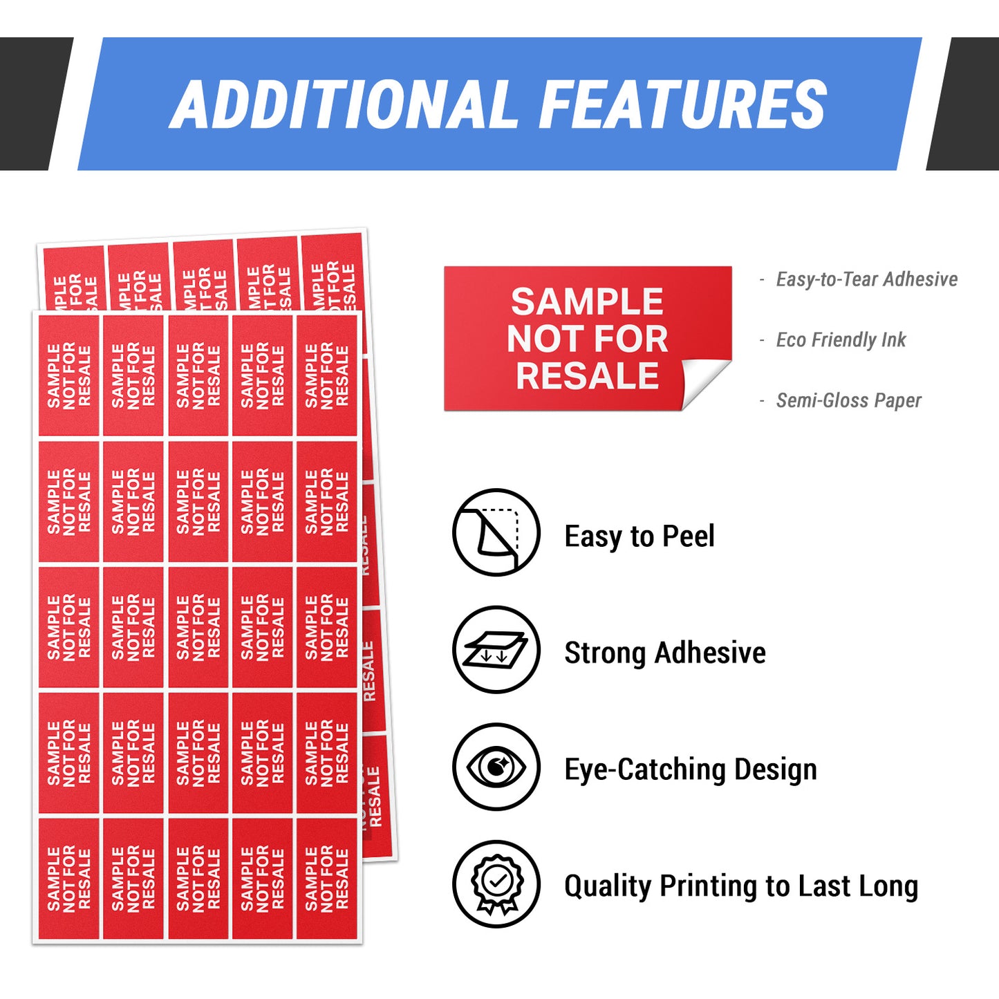 2 x 1 inch Product Label: Sample Not for Resale Sticker (600 pcs)