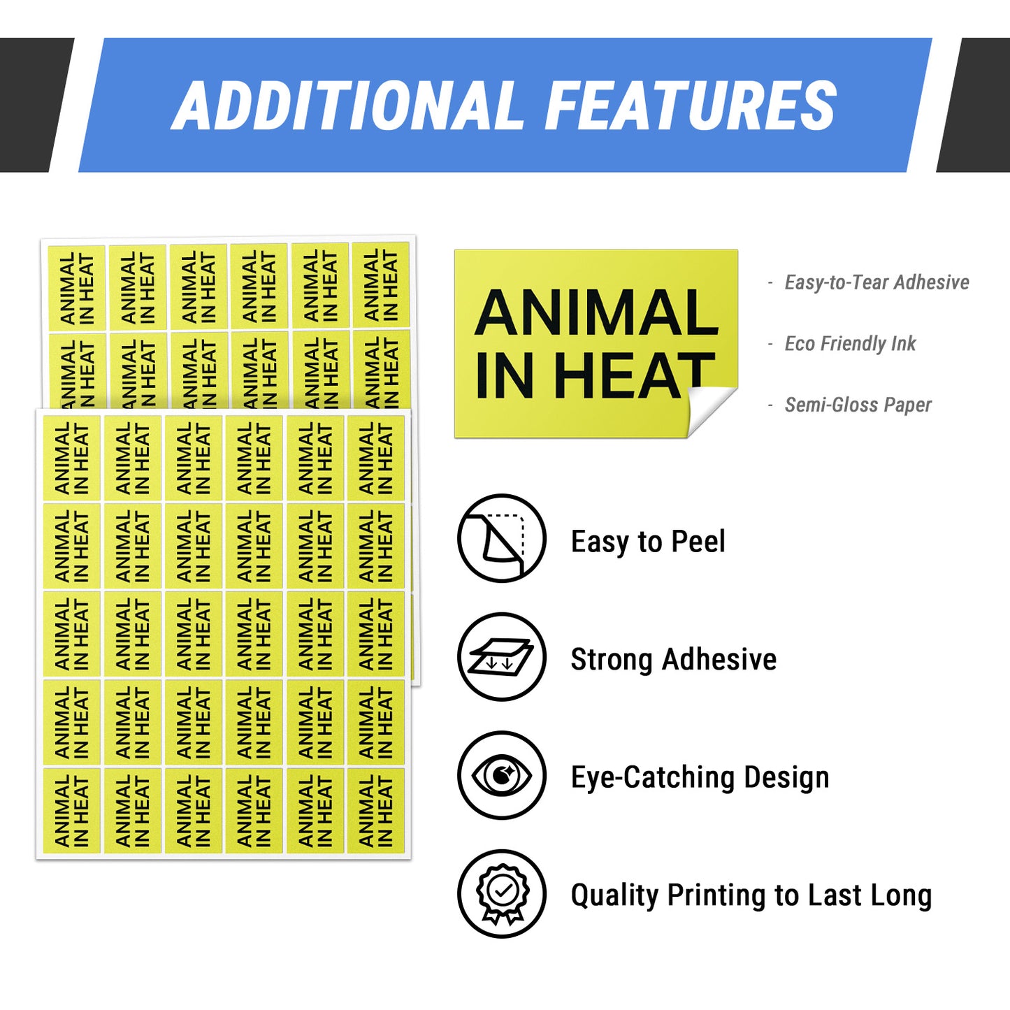 1.5 inch Pet Label: Animal in Heat Sticker (600 pcs)