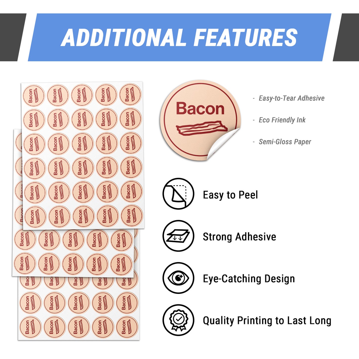 1 inch Bacon Food Labels (600 Count)