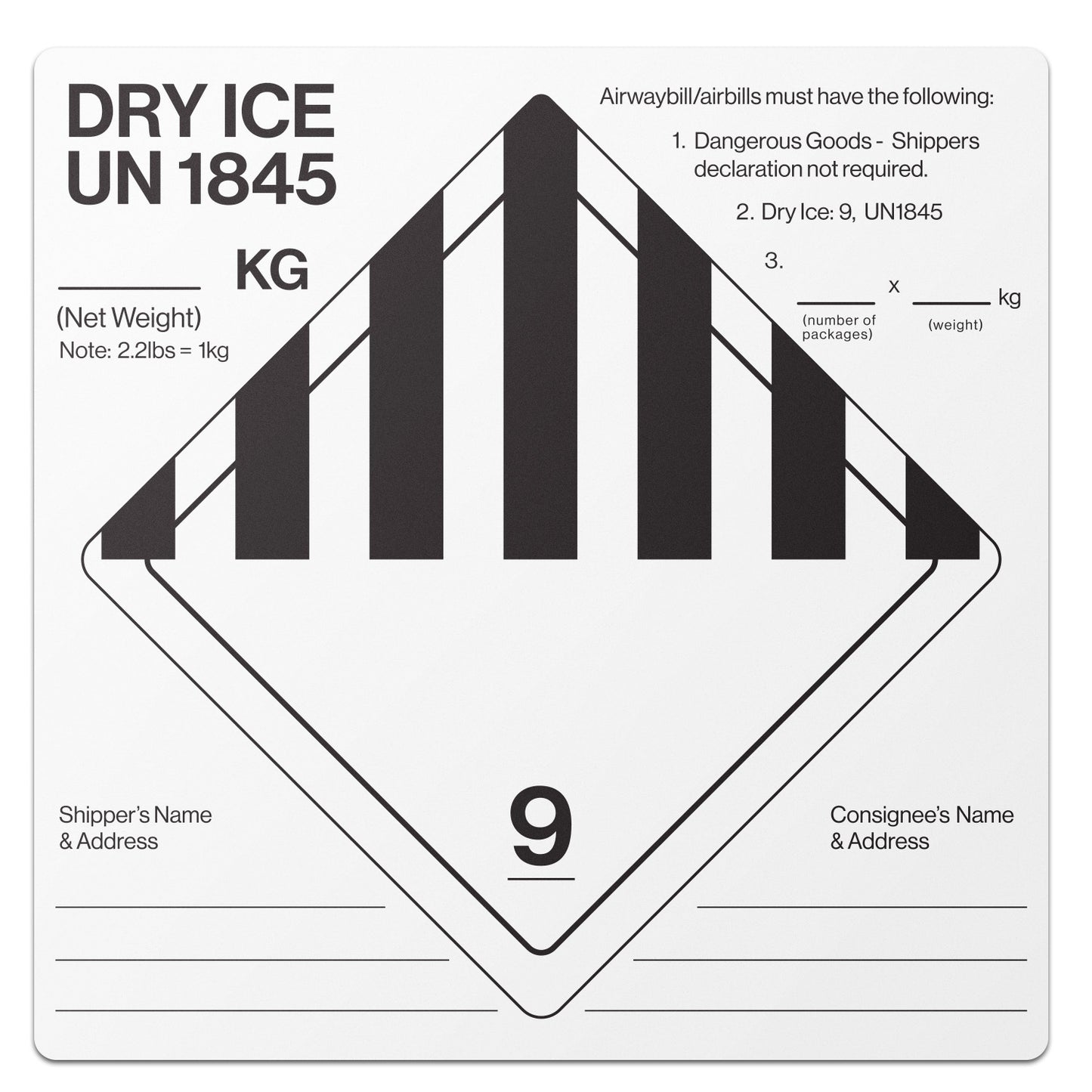 6 x 6in Shipping Labels: Dry Ice UN 1845 Stickers (600 pcs)
