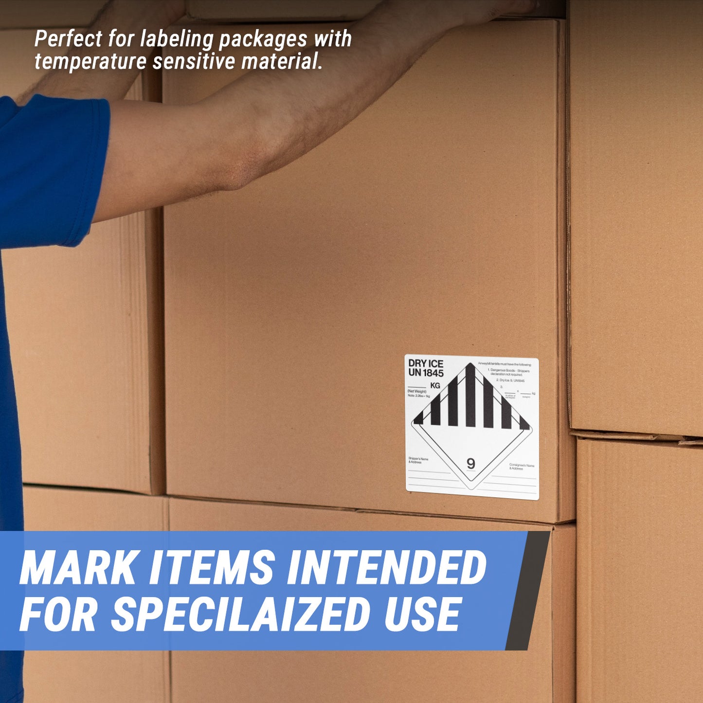 6 x 6in Shipping Labels: Dry Ice UN 1845 Stickers (600 pcs)