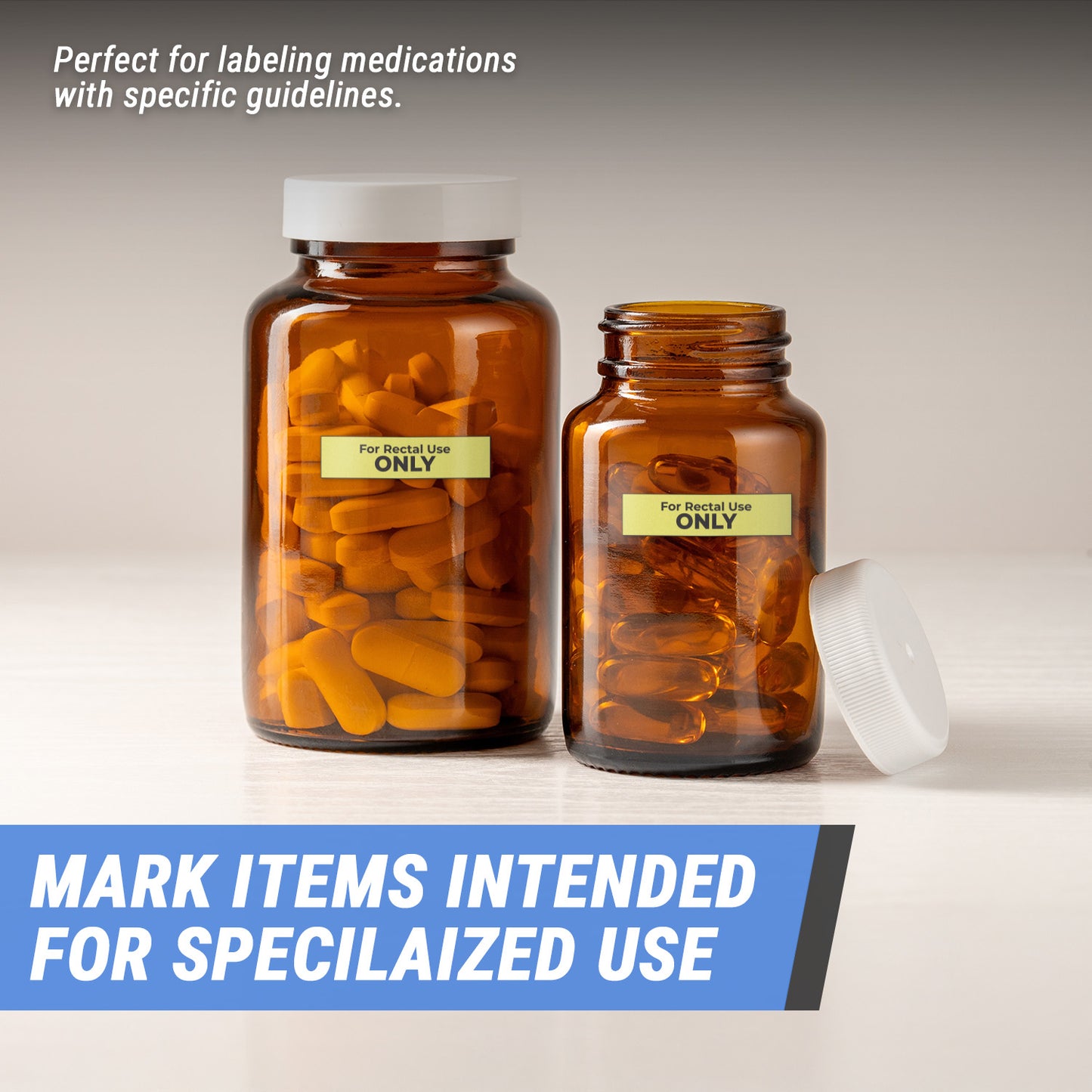 1.5 x 0.375in Medical Stickers: For Rectal Use Only Labels (600 pcs, Yellow)