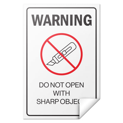 2 x 3in Warning Stickers: Do Not Open with Sharp Object Labels (600 pcs)