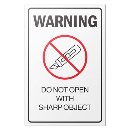 2 x 3in Warning Stickers: Do Not Open with Sharp Object Labels (600 pcs)