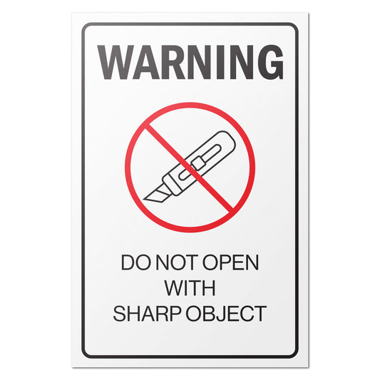 2 x 3in Warning Stickers: Do Not Open with Sharp Object Labels (600 pcs)