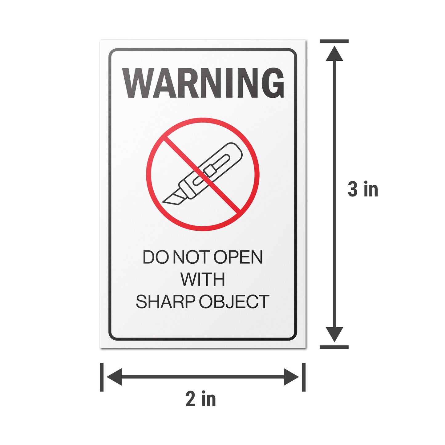2 x 3in Warning Stickers: Do Not Open with Sharp Object Labels (600 pcs)