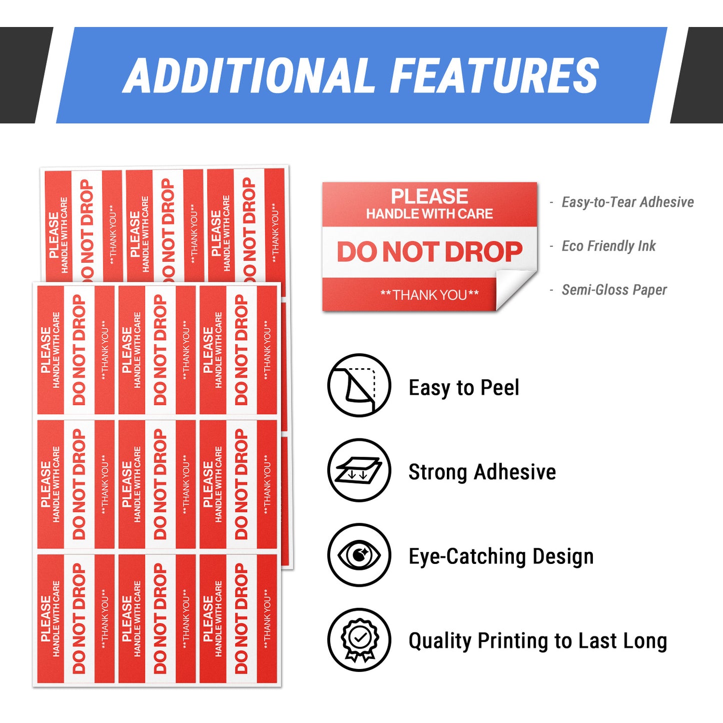 5 x 3in Shipping Sticker: Please Handle With Care Do Not Drop Label (600 pcs)