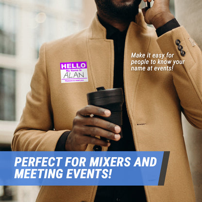 4 x 2.31in Stickers: Hello My Name Is ID Tags (Purple)