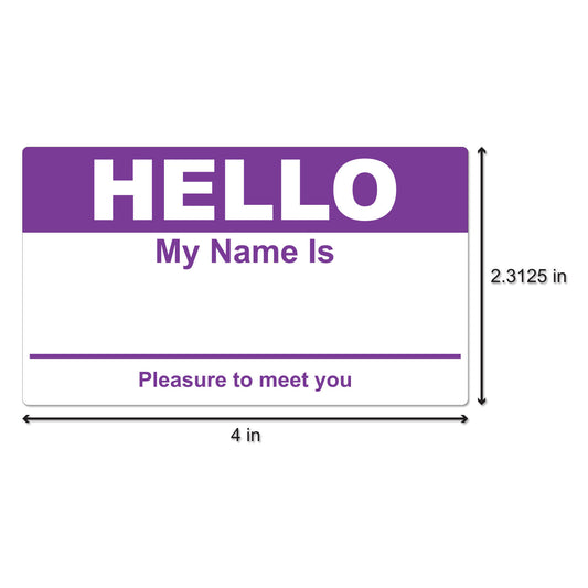 4 x 2.31in Stickers: Hello My Name Is ID Tags (Purple)