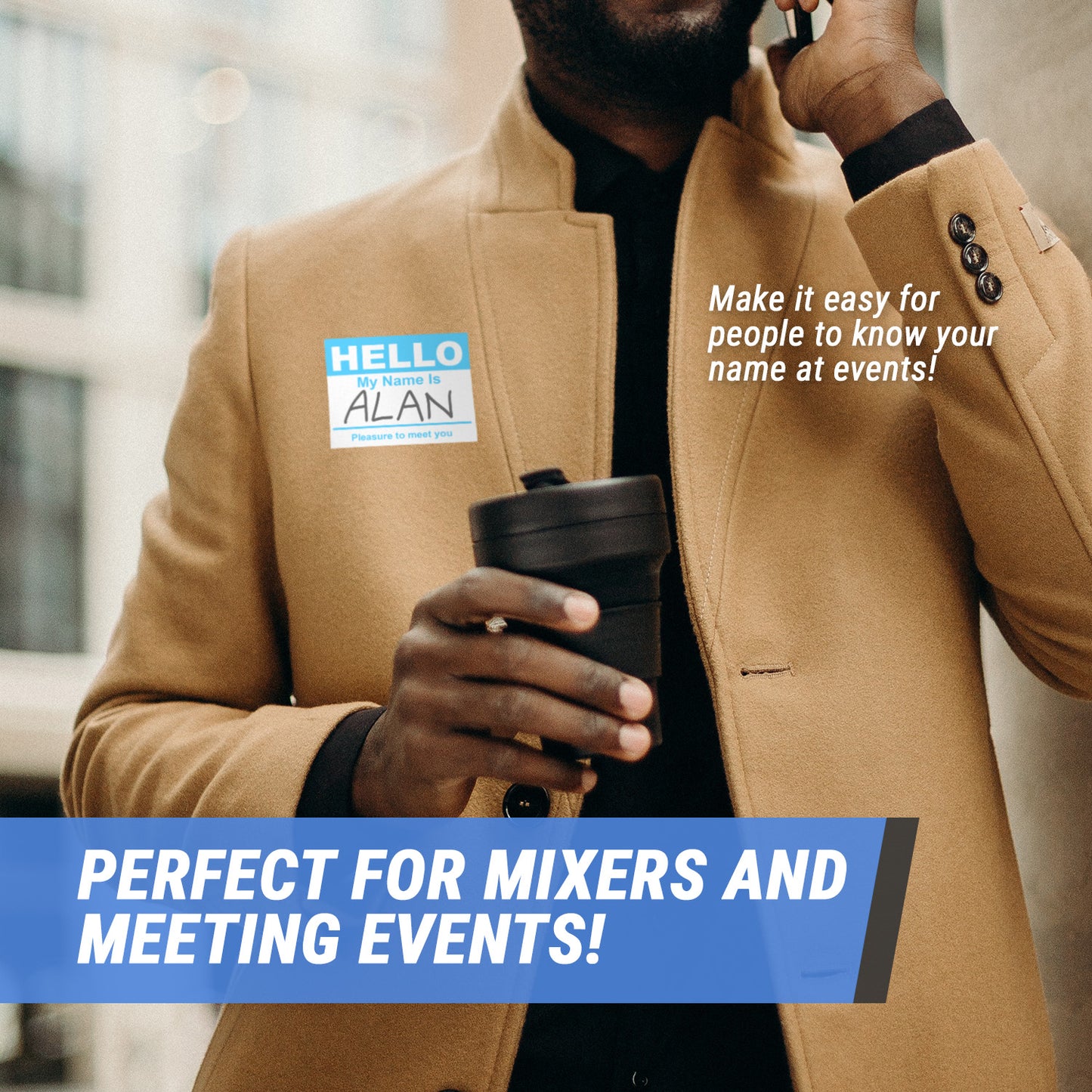 4 x 2.31in Stickers: Hello My Name Is ID Tags (Blue)