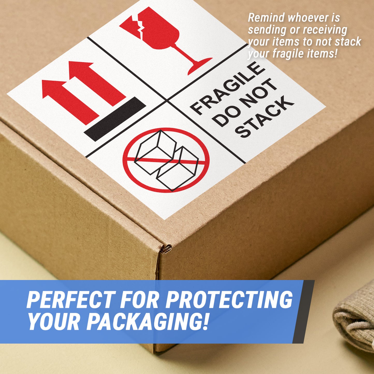4 x 4in Stickers: Fragile Do Not Stack Labels