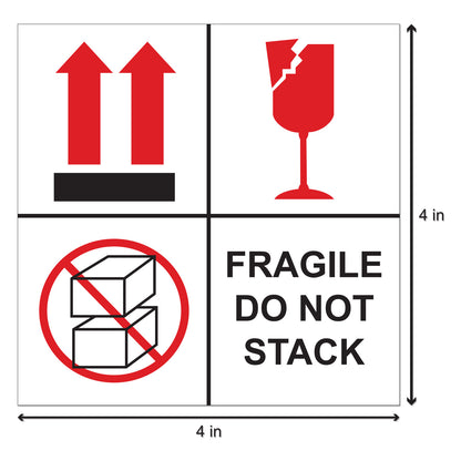 4 x 4in Stickers: Fragile Do Not Stack Labels