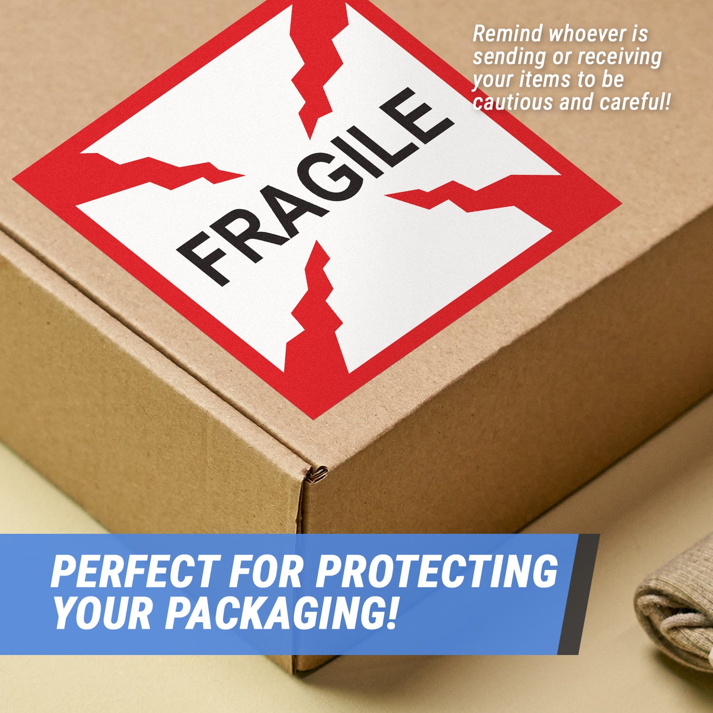 4 x 4in Stickers: Fragile Glass Warning Labels