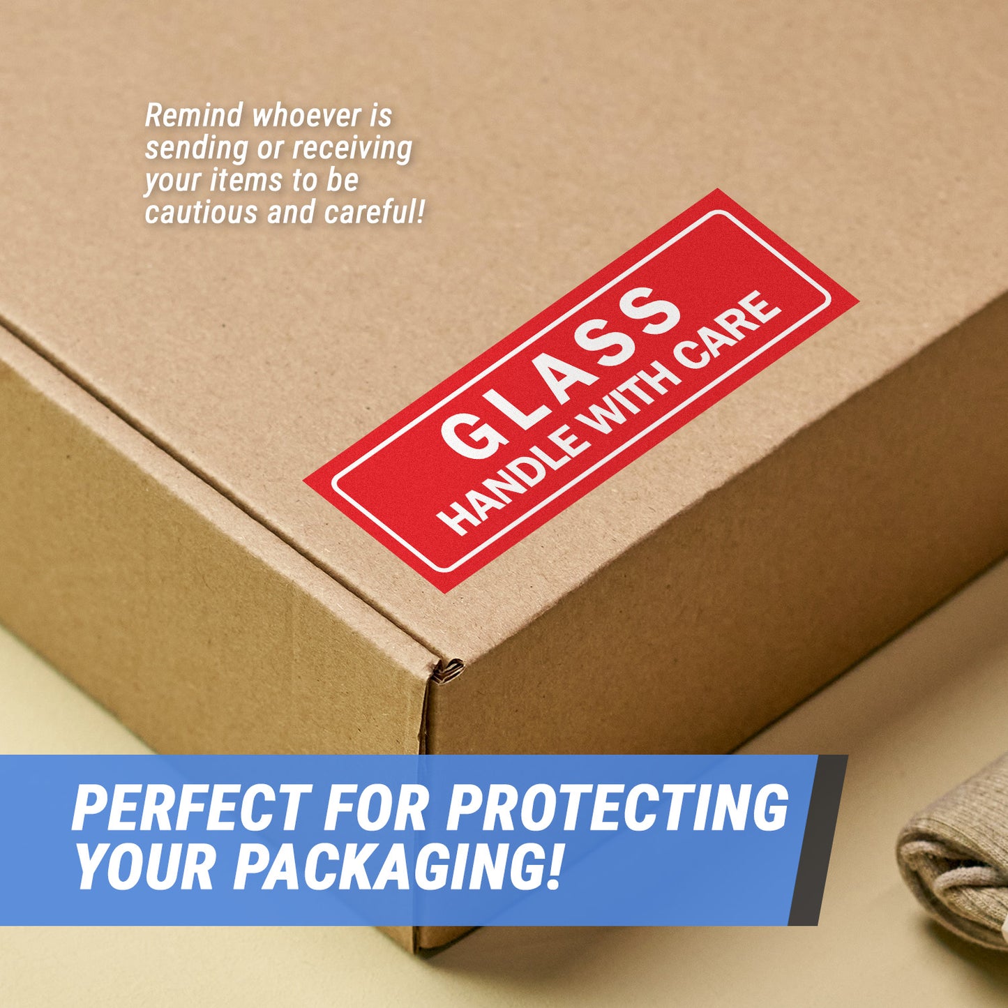 3 x 1in Stickers: Glass Handle With Care Labels