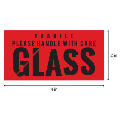 4 x 2in Stickers: Fragile Glass Handle With Care Shipping Label Roll