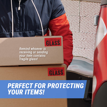 5 x 3in Stickers: Fragile Glass Handle With Care Shipping Labels