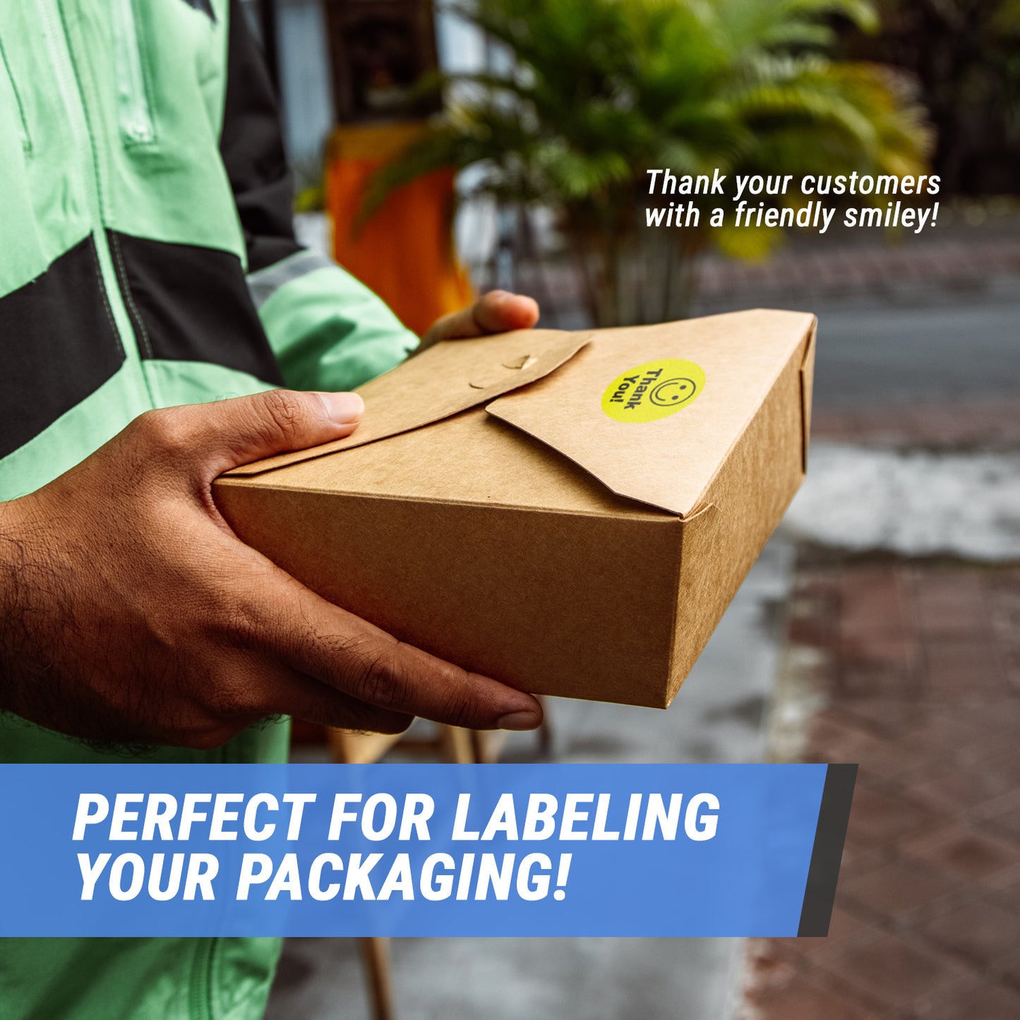 1.5in Stickers: Thank You Smiley Face Labels (Yellow)