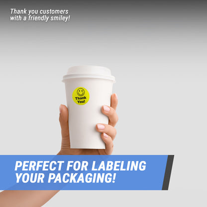 1.5in Stickers: Thank You Smiley Face Labels (Yellow)