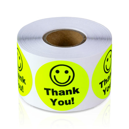1.5in Stickers: Thank You Smiley Face Labels (Yellow)