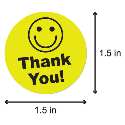 1.5in Stickers: Thank You Smiley Face Labels (Yellow)