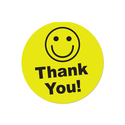 1.5in Stickers: Thank You Smiley Face Labels (Yellow)