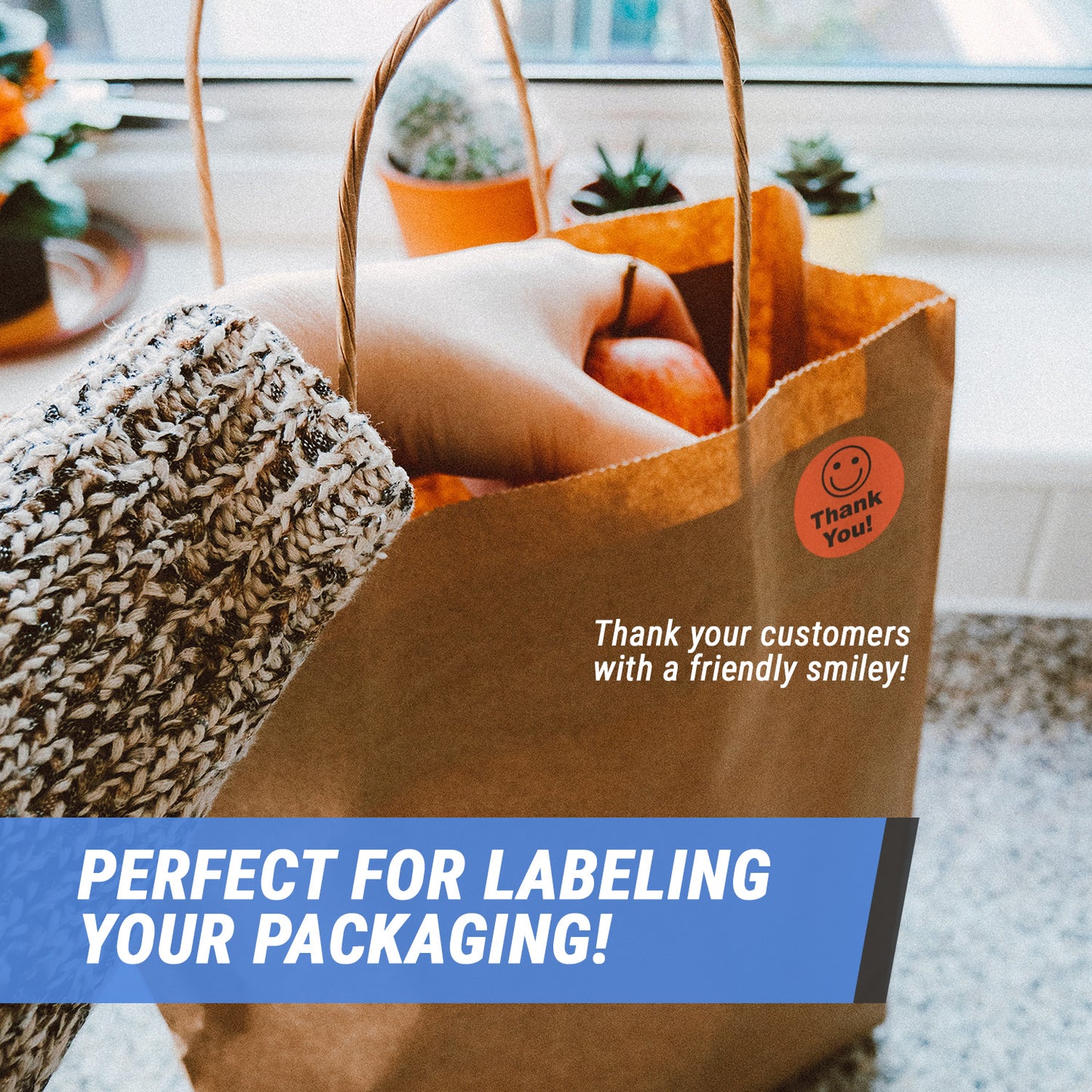 1.5in Stickers: Thank You Smiley Face Labels (Orange)