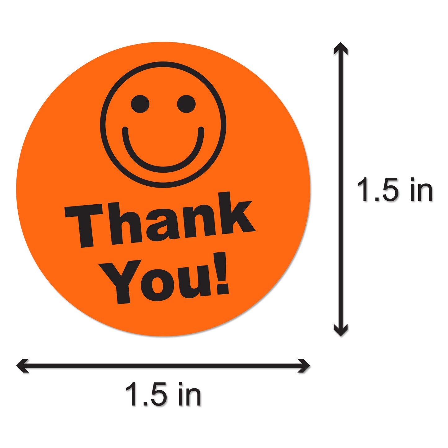 1.5in Stickers: Thank You Smiley Face Labels (Orange)