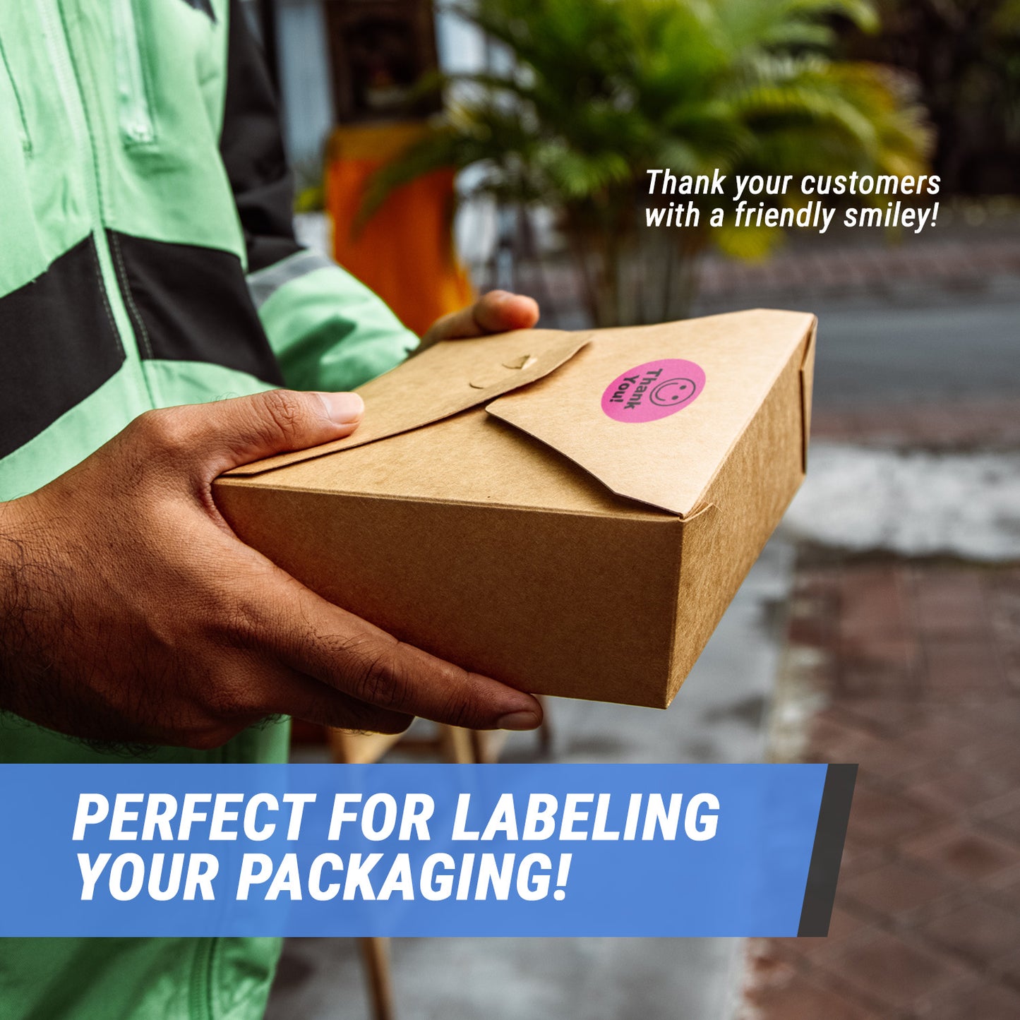 1.5in Stickers: Thank You Smiley Face Labels (Pink)