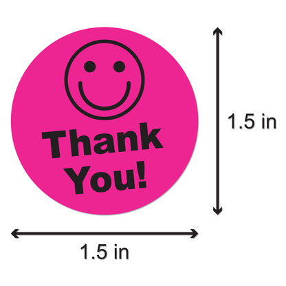 1.5in Stickers: Thank You Smiley Face Labels (Pink)