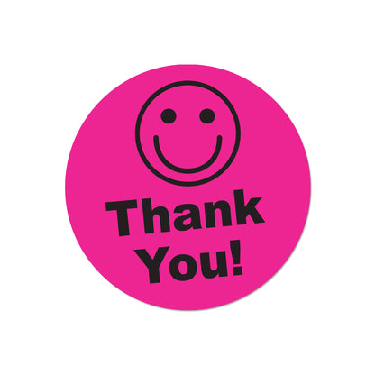 1.5in Stickers: Thank You Smiley Face Labels (Pink)