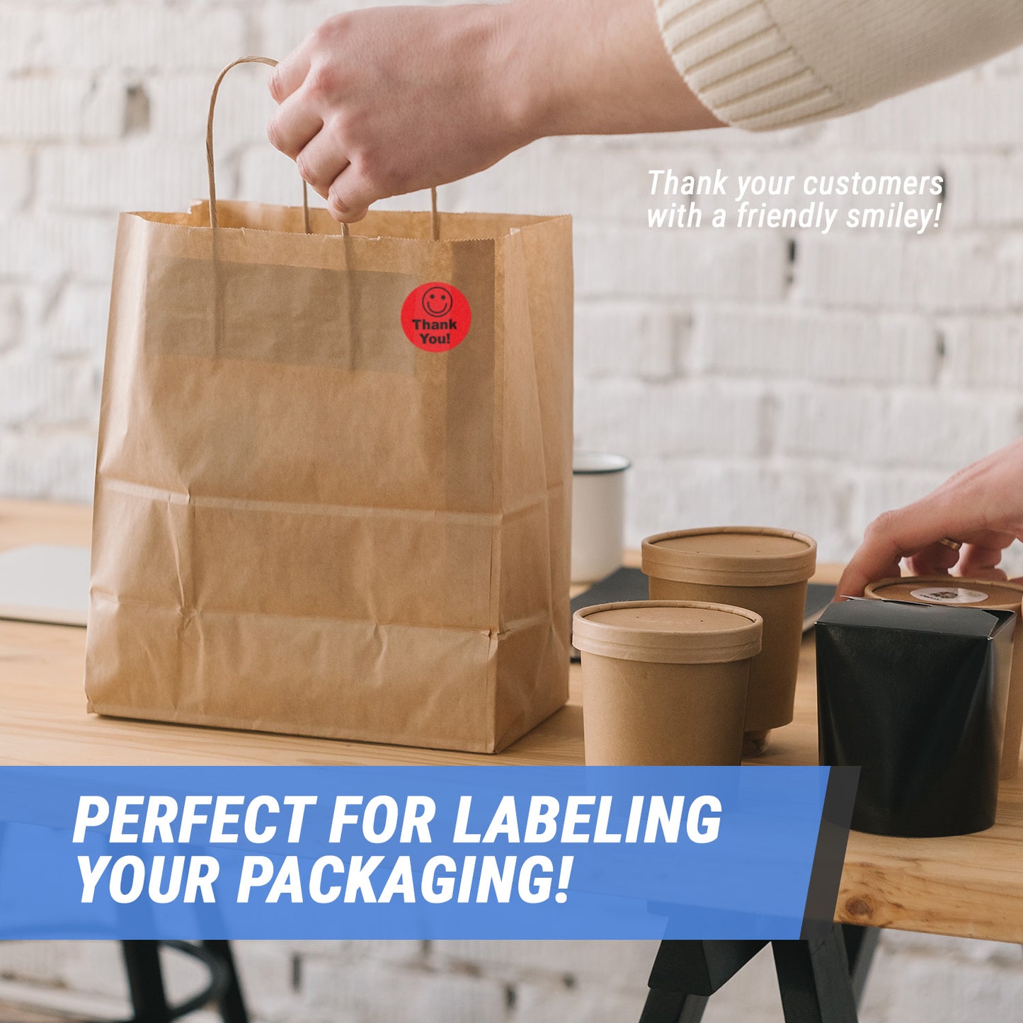 1.5in Stickers: Thank You Smiley Face Labels (Red)