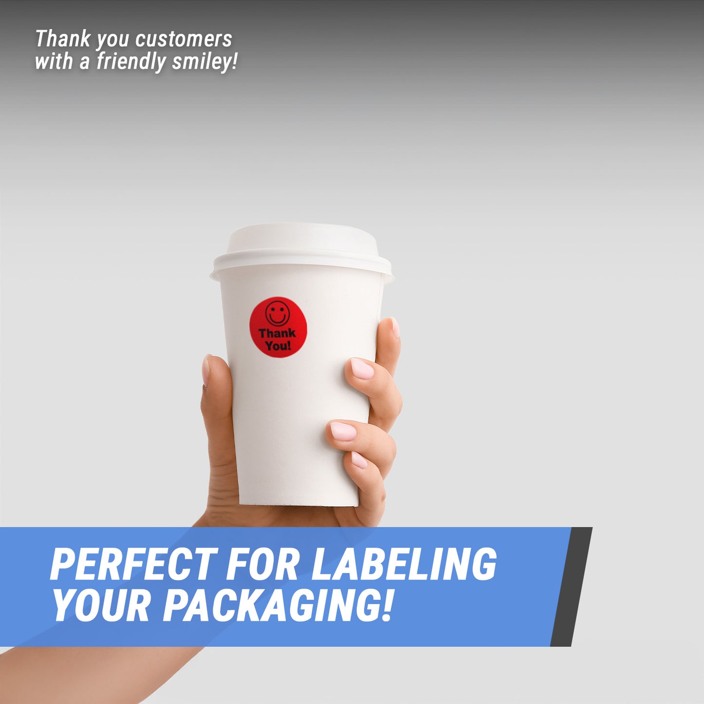 1.5in Stickers: Thank You Smiley Face Labels (Red)