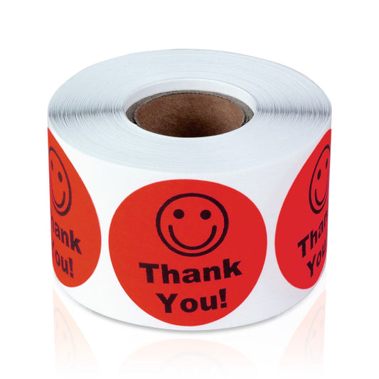 1.5in Stickers: Thank You Smiley Face Labels (Red)