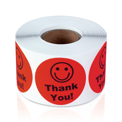 1.5in Stickers: Thank You Smiley Face Labels (Red)