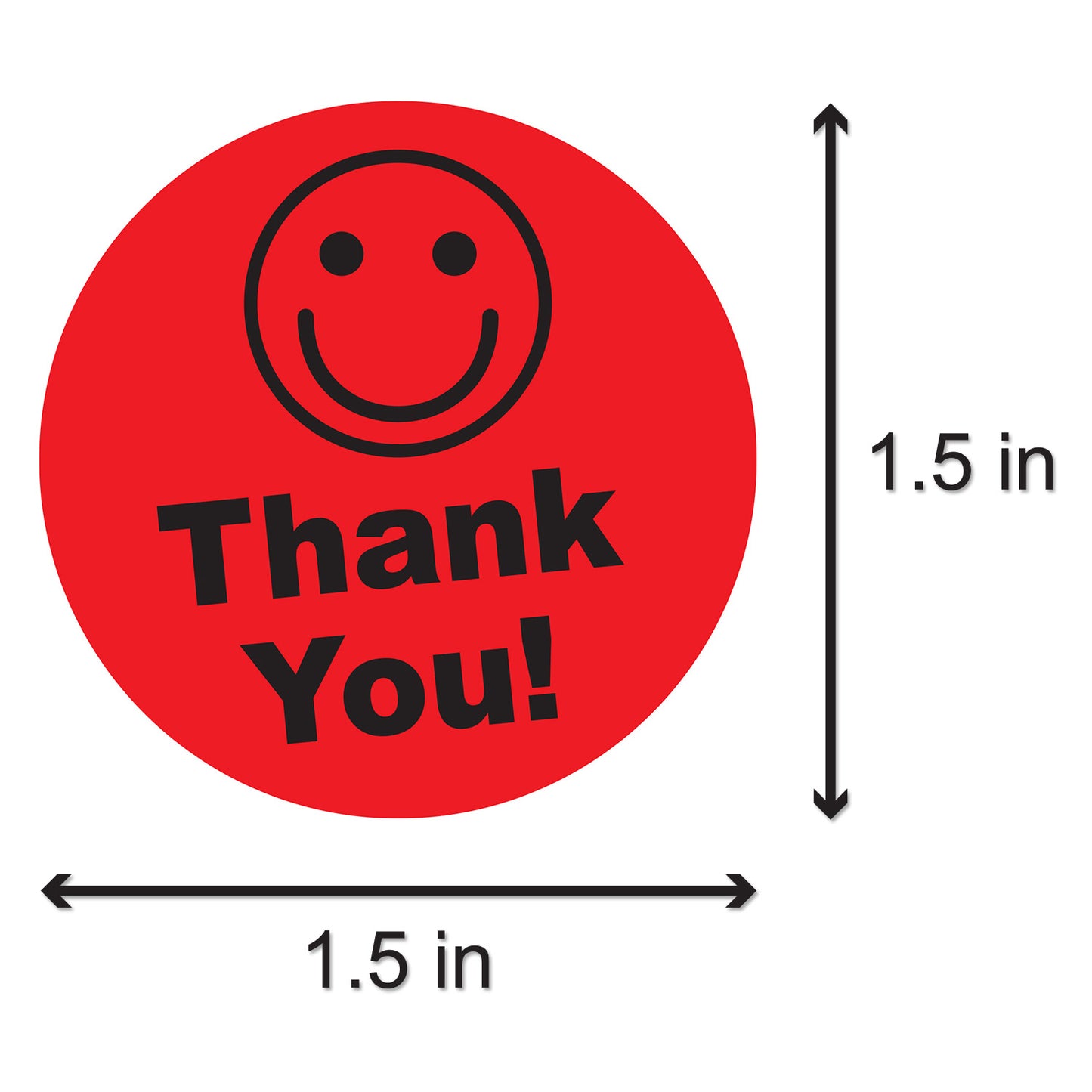 1.5in Stickers: Thank You Smiley Face Labels (Red)