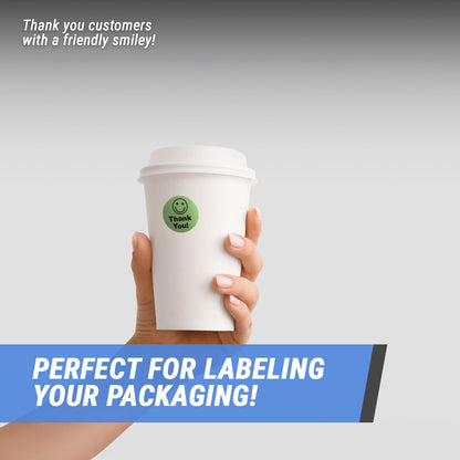1.5in Stickers: Thank You Smiley Face Labels (Green)