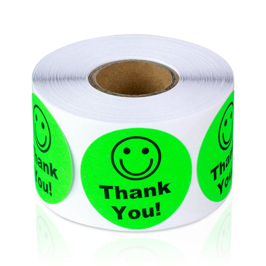 1.5in Stickers: Thank You Smiley Face Labels (Green)
