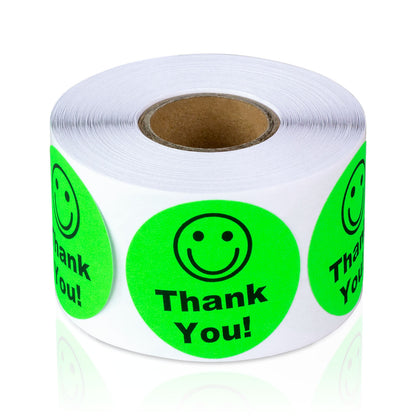 1.5in Stickers: Thank You Smiley Face Labels (Green)
